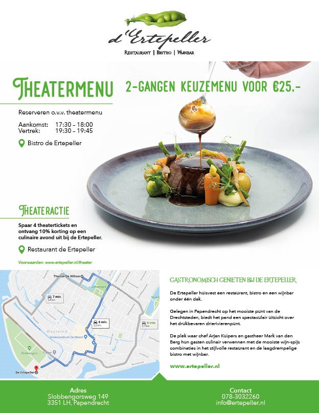 theatermenu, willem de zwijger theater, ertepeller, papendrecht, uit eten